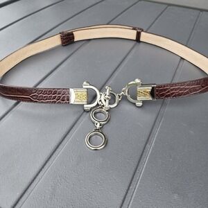 Lake Shore Drive Leather Belt Sz XL Equestrian Silver Tone